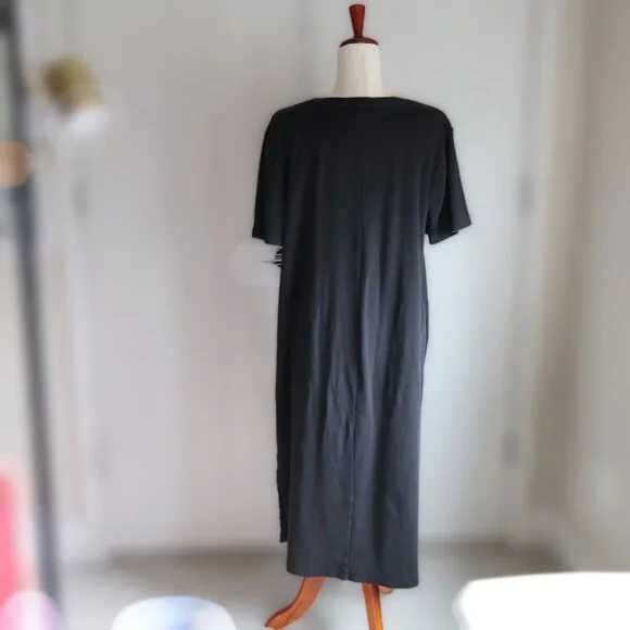 Able Maria Boxy Midi Dress Womens XL Black Cotton Closet Staple Travel - Picture 3 of 7